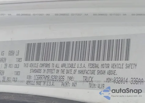 2018 Ram 1500 Laramie 4X4 5'7" Box from USA, damaged, VIN 1C6RR7NM8JS281026